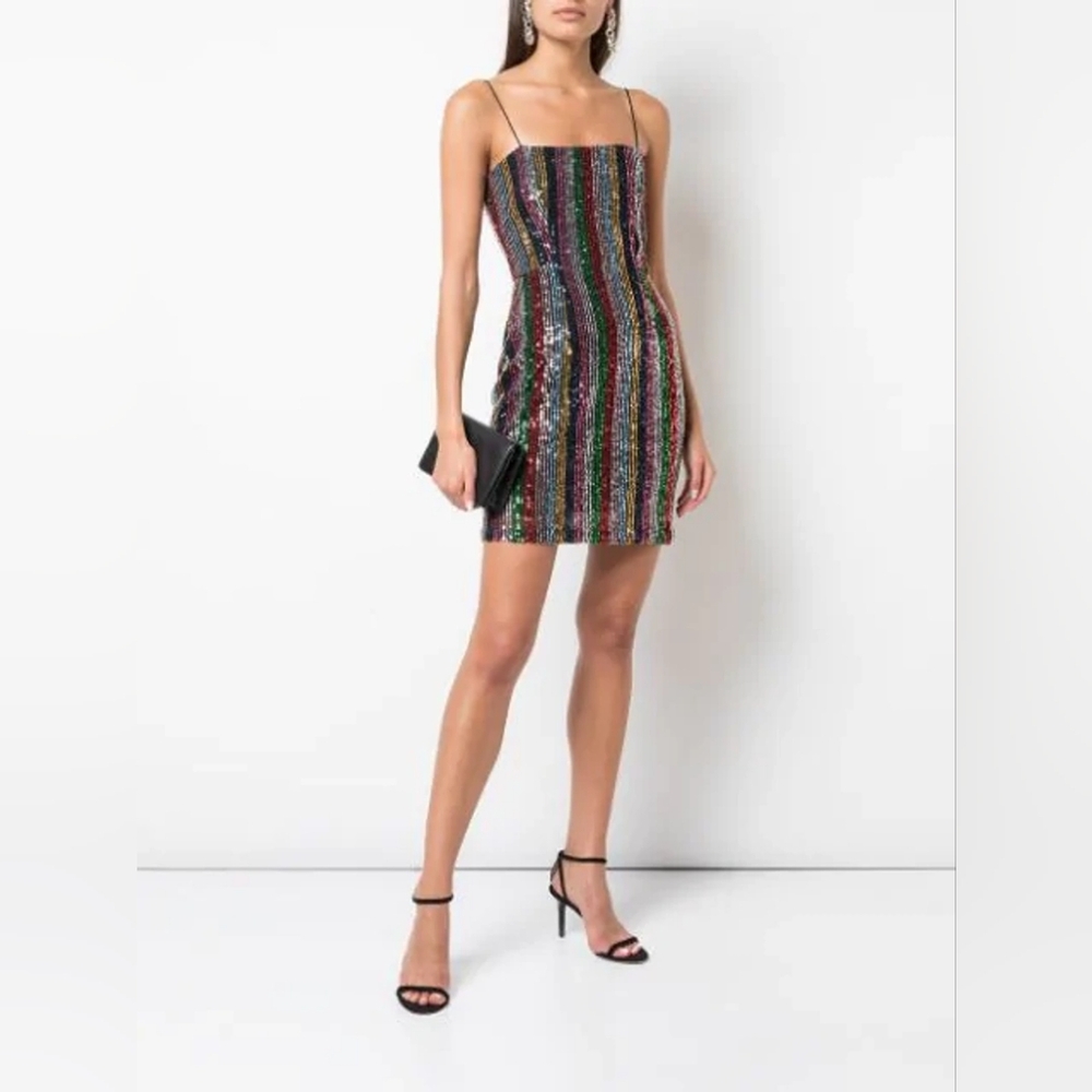 MILLY Kaia Rainbow Stripe Sequin Mini Dress FLAWED